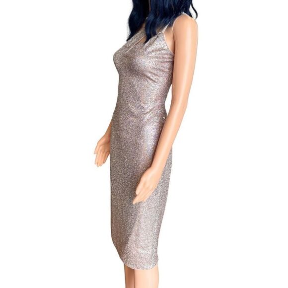 NWT Aqua Formal Gold Sparkly Sequin One Shoulder Dress - Picture 4 of 6